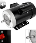 One HP Electric Motor 1750 RPM General Purpose Single Phase 56C Frame TEFC IP55 Garage Ready, close-up view of motor shaft