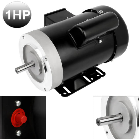 One HP Electric Motor 1750 RPM General Purpose Single Phase 56C Frame TEFC IP55 Garage Ready, close-up view of motor shaft