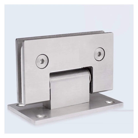Close-up of Stainless Steel Glass Door Hinge For Cabinets And Showers Clip In Mount Fits 8 To 12 Mm Thick Glass Anti Bounce Screw