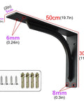 Heavy-Duty Wall Mount Shelf Brackets, Solid Steel Triangle Supports For Floating Shelves, 50cm with mounting hardware.