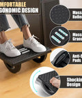 Under Desk Foot Rest For Office And Gaming Chairs Ergonomic Rocking Footstool With Roller Massager Feet Up Comfort Leg Rest For Chair Computer Desk 13 By 9.6 By 5 Inches All Day Comfort showing feet resting on textured surface with massage rollers and granules.