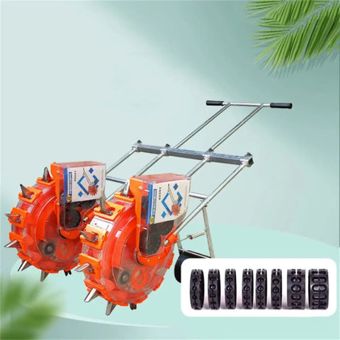Double Row Hand Push Roller Seeder For Lawn And Garden, No Muss No Fuss Manual Seed Planter And Fertilizer Spreader, Easy To Use
