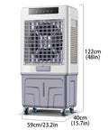 Keep Things Chill With This Portable Evaporative Air Cooler Delivering Whisper Quiet Three Fan Speeds Four Reusable Ice Crystals And Handy Timer For Bedroom Or Office, shown front and side view with dimensions.