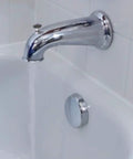 Decorative Bathtub Spout With Pull Up Diverter, 6 Inch Chrome Finish, Universal Fit Upgrade For Leaky Tubs, shown installed