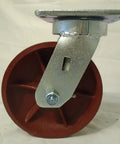 Premium Swivel Casters Kingpinless With Ductile Steel Wheels, 6 By 2 Inch Heavy Duty Rockers showing strong steel mount and red ductile wheel.