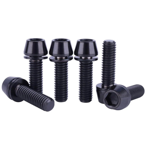 Titanium Allen Hex Tapered Head Bolts Set M6 X 16mm 18mm 20mm Black 6 Pack Grade 5 Titanium Alloy Fasteners for Bicycle Fittings
