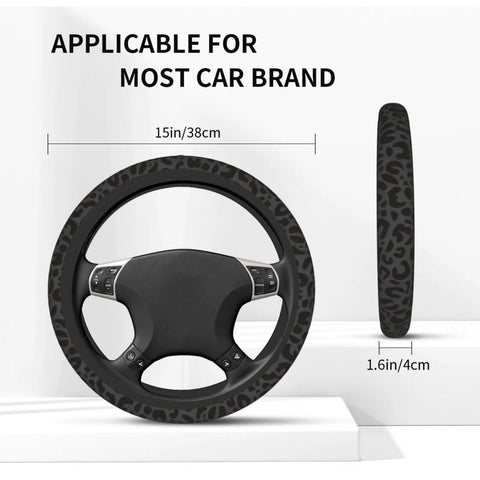 Leopard Print License Plate Frame And Steering Wheel Cover Set For Cars, Anti Slip Breathable Steering Wheel Cover, 15in