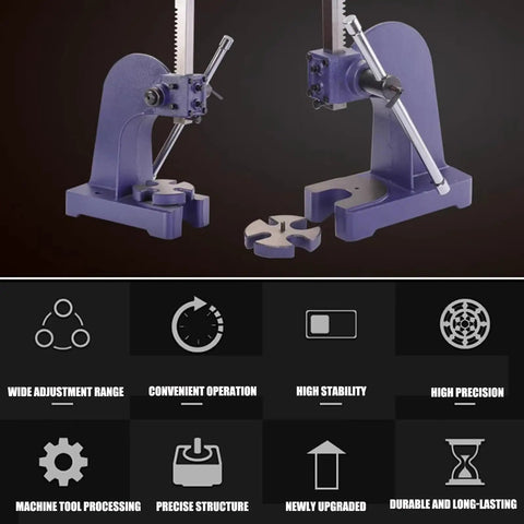 Heavy Duty Cast Iron Arbor Press Rock Solid Benchtop Manual Punch Tool Press Built Like A Tank For Shop Work featuring adjustable arms