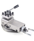 Universal Lathe Tool Post Holder For Mini Lathe 8cm Quick Change Assembly, cast iron tool post with handles, front view.
