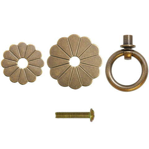 Six Pack Vintage Style Brass Ring Pulls Set 2.5 Cm Ring Diameter With 0.87 Inch Screws Solid Brass Construction Rust Resistant Easy Screw Mount