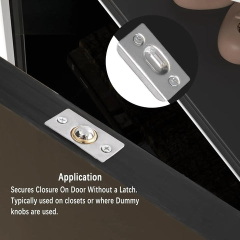 2 Pack Ball Spring Closet Door Catch Replacement For French Doors And Cabinets with strike plate, concealed latch detail