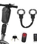 Heavy Duty Electric Scooter Lock With Alarm And Remote Locking Waterproof 37 Inch Bike Chain Security Lock Kit With Key Anti Theft Alarm Ideal For EScooters Bicycles And Motorcycles, showing components on a scooter.