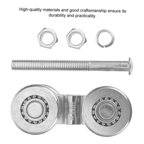 Heavy Duty Sliding Door Wheel Set With Steel Track Roller For Barn Doors And Wardrobes Smooth Glide Replacement Kit in silver steel.