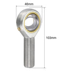 Spherical Rod End Bearing 20mm Bore M20x1.5 Right Hand Male Thread Connector, Self Lubricated Joint, 14 Degree Misalignment, Built Tough With 45 Steel Body And Hardened Ball, Great For Hydraulic Cylinders And Heavy Machinery. 20mm bore rod end, 45 steel, 46mm x 103mm