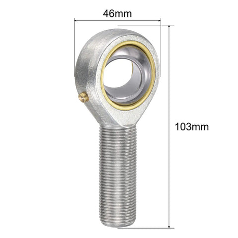 Spherical Rod End Bearing 20mm Bore M20x1.5 Right Hand Male Thread Connector, Self Lubricated Joint, 14 Degree Misalignment, Built Tough With 45 Steel Body And Hardened Ball, Great For Hydraulic Cylinders And Heavy Machinery. 20mm bore rod end, 45 steel, 46mm x 103mm