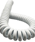 Close-up view of a Heavy Duty Coiled Power Cord 15 AWG Pure Copper Spiral Spring Extension Cable, showcasing its flexible design.
