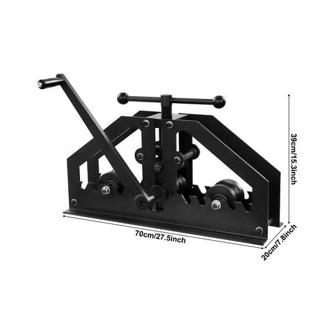 Heavy-Duty Tube Roller Bender Braking Machine With Handle For Precise Metal Pipe Bending In Repair Shops And Industrial Settings Made From Durable #45 Steel dimensions with lever and handle.