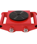 Close-up of Four Piece Heavy Duty Machinery Skate in vibrant red, designed for smooth glide action while moving heavy equipment.