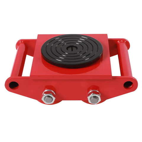 Close-up of Four Piece Heavy Duty Machinery Skate in vibrant red, designed for smooth glide action while moving heavy equipment.