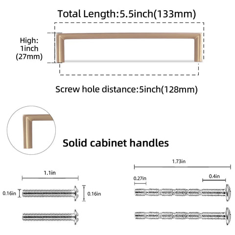 Five Inch Center-To-Center Champagne Bronze Cabinet Pulls Set Of 10 Dope Kitchen Cabinet Hardware Handles dimensions diagram