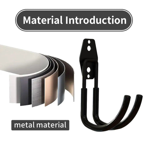 2 Piece Beefy Carbon Steel Garage Storage Hooks And EV Charger Holder Wall Mount With Solid J Hook Design showing black metal material.