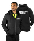 Security Zippered Hoodie Sweatshirt 2XL Black With White ID 80 Percent Cotton And 20 Percent Polyester Fleece Lined, front and back view