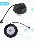 Dodge Ram Gas Cap Replacement For 1500 2500 3500 Charger Challenger Direct Fit, black ABS, dimensions shown in inches and cm