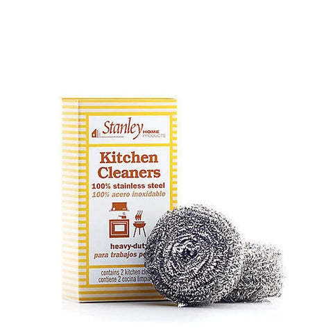 Stainless Steel Scrubbers Set 2 Count package with scrubbers, rust resistant heavy duty for pots, pans, grills, sinks, and tools.