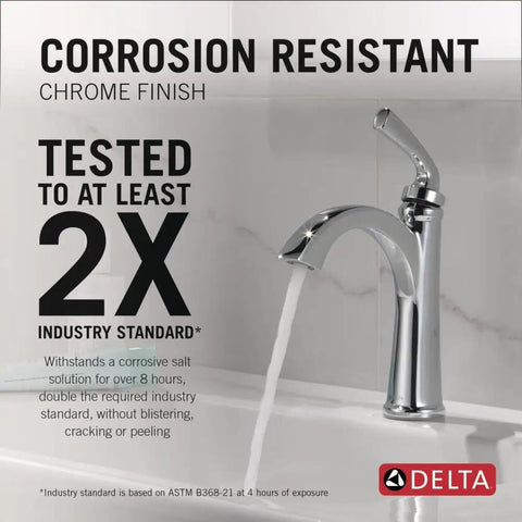 Geist Chrome One Hole Bathroom Faucet For Vanity with running water, corrosion-resistant finish, in modern setting.