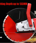 Heavy Hitter Electric Concrete Cutting Machine 4200W Mighty Wet Cut Saw blade showing cutting depth of 133mm.