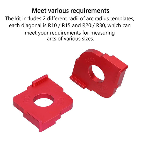 Tough As Nails Two Pack Jig Router Template Set Machined From Pure Aluminum Alloy showcasing R10 and R20 radius gauges in red.