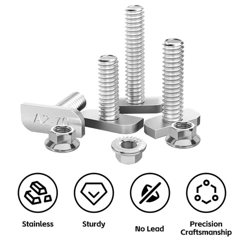 Heavy Workhorse 304 Stainless Steel Hammer Head T Bolts M8x20 With Flange Nuts Pack Of 15, featuring sturdy design and precision craftsmanship.