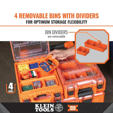 MODBOX Replacement Bins Four Pack Rectangle and Square Bins for Short Component Boxes with Removable Dividers in toolbox view