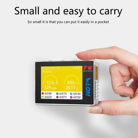 Beast RC LiPo Charger For 1S To 6S Batteries, 300W 15A, compact size in hand with charging display on screen