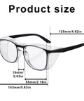 Kickass 4 Pack Clear Safety Glasses With Anti Fog Lens Guard Scratch Resistant Build And Full Wrap Side Shields For Nurses Lab Techs And Outdoor Enthusiasts size dimensions shown with measurements.