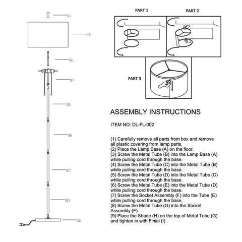 Assembly instructions for Modern Two Light Floor Lamp With Dual Pull Chains Tall Standing Light in Brushed Nickel Finish and White Lampshade.