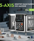 Straight Up Powerhouse Desktop 5 Axis CNC Milling Machine Equipped With Automatic Tool Changer For Heavy Duty Metal Plastic And Resin Carving Inside A Tight Compact Benchtop Workstation, showcasing a high-precision desktop CNC machine.