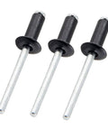Aluminum Blind Rivet Kit 120 Pcs 5/32 Inch By 5/16 Inch Pop Rivets Assortment Black, focus on three individual rivets.