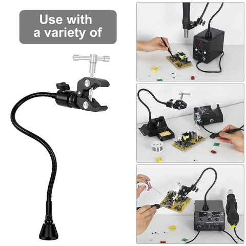All In One Soldering Station With 5x Magnetic Magnifying Lamp And Heavy Duty Work Station, showing four solder arms and PCB holders.