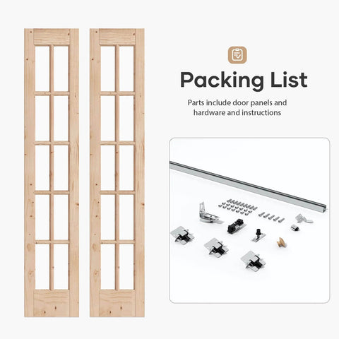 Space Saver Bifold Closet Door For 32 By 80 Opening With French Glass Barn Panels Includes 2.66 Ft Concealed Bi Fold Sliding Hardware Kit