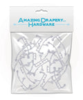 Premium Clear Double Slat Valance Clips To Tuck Away Mini Blind Brackets in clear pack, sturdy plastic, twenty pieces for easy install.