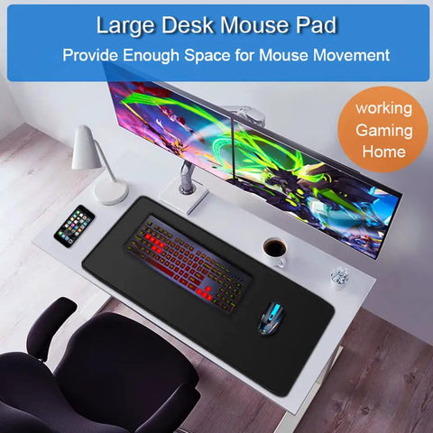 XXL 31.5x15.7 Inch Gaming Mouse Pad With Water Resistant Surface And Non Slip Rubber Base Extra Large Extended Keyboard Desk Mat displayed on a desk setup.