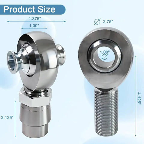 1.25 Inch Heim Joint Rod End Kit Chromoly Linkage Adapter Set For Off Road Suspension Beefy Upgrade That Eliminates Steering Play And Linkage Deflection In Extreme Rock Crawling, Heavy Duty Universal Fit For Custom Chassis, product size diagram