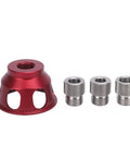 Slick Aluminum Alloy Vertical Hole Punch Locator And Straight Angle Drilling Jig With Six Eight Ten Millimeter Bushings, red and silver, for woodworking.