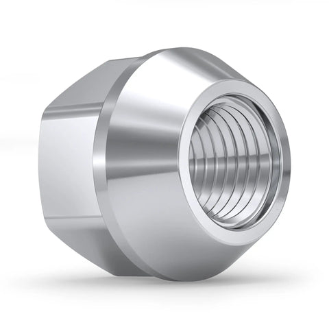 M14x1.5 Open End Bulge Acorn Lug Nut 60 Degree Conical Seat Three Quarters Inch Hex 0.84 Inch Height 0.90 Inch Diameter