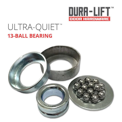 Components of Whisper Quiet Nylon Garage Door Roller Kit With Precision 13 Ball Bearing On 4 Inch Stem And 2 Inch Wheel.