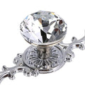Crystal Glass Diamond Cabinet Knob on decorative plate, part of Set Of 5 For Drawers, Dresser, Cupboards, Sparkling Drawer Pulls. Close-up view.