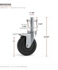 5 Inch Scaffold Caster with 1 Inch Round Stem, tough hard rubber wheel dimensions for mobile scaffold systems.