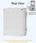 Rear view of Dustproof Waterproof IP65 Junction Box With Hinged Cover in ABS Plastic, showing mounting brackets and gray body.