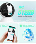 2K HD Indoor PTZ Wi Fi Security Camera With Color Night Vision Motion Detection And Sound Detection Remote Access And Alerts 360 Degree Pan Tilt on display with 512GB card capacity and app features.